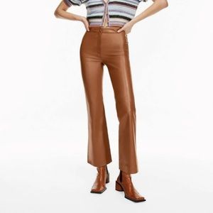 Aritzia Wilfred Adele Flared Vegan Leather Pants, Cognac Size 8, NWT